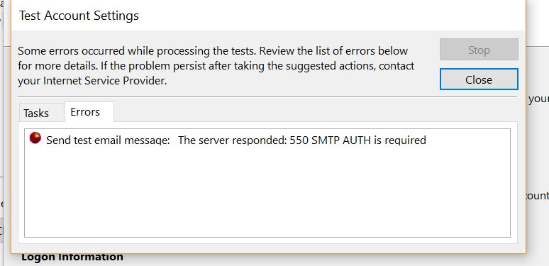 outlook error 550